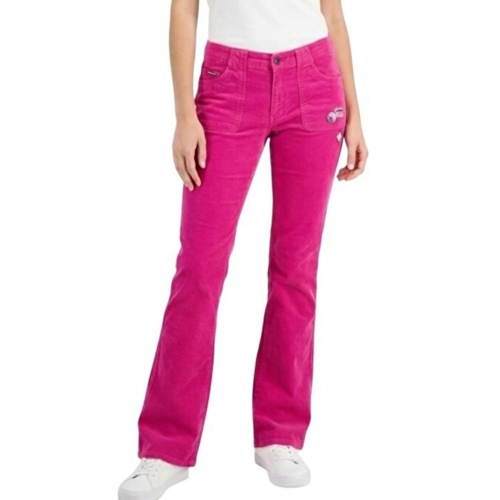Southpole Corduroy Pants Juniors 9 Pink Bootcut Stretch Embroidered Pockets Y2K